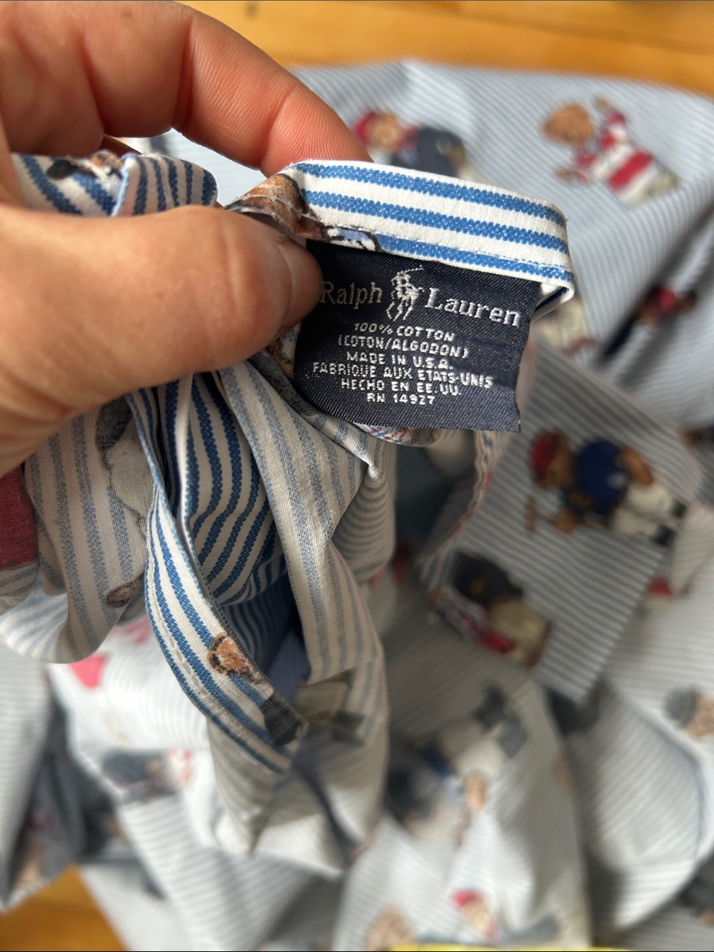 Vintage Ralph Lauren Teddy Bear Striped Twin Sheet Set (flat and fitted) cotton - Picture 2 of 7